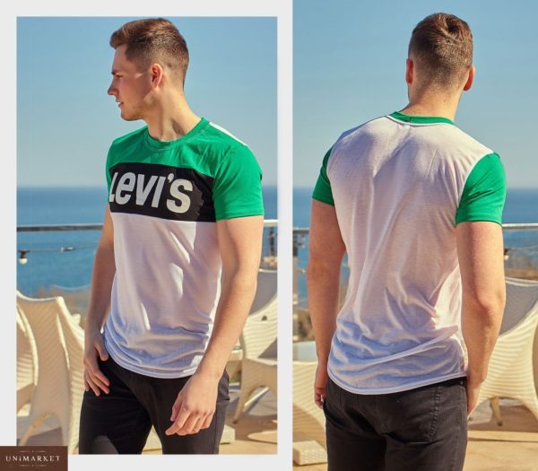 Приобрести дешево мужскую футболку турецкую Левис больших размеров зеленого цвета оптом Украина