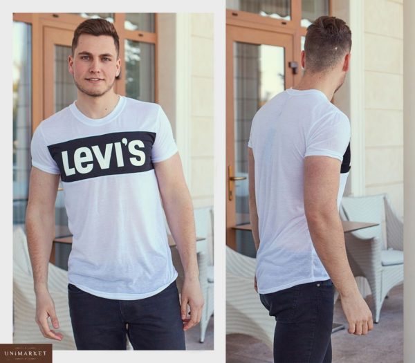 Купить в подарок мужскую турецкую футболку больших размеров Levis белого цвета дешево