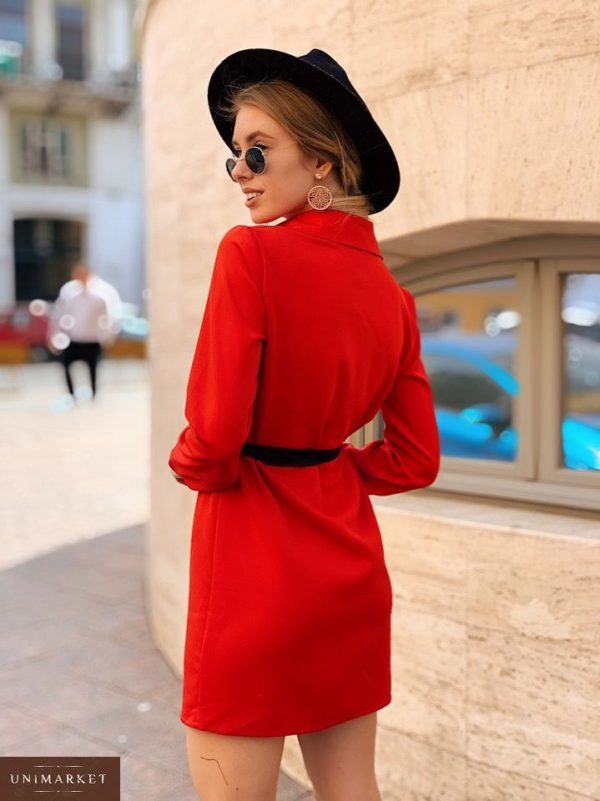 Заказать недорого женское платье - рубашка из креп-костюмки в подарок с поясом красного цвета