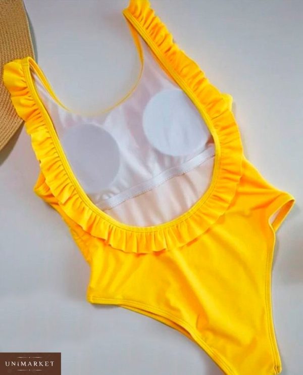 Замовити в інтернет-магазині жіночий купальник з рюшами злитий жовтого кольору недорого