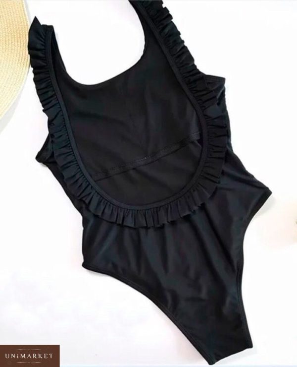 Придбати дешево жіночий купальник злитий з рюшами чорного кольору оптом Україна