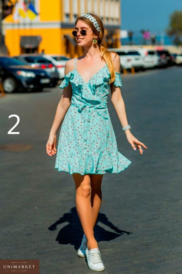Приобрести дешево платье женское с открытыми плечами больших размеров с цветочным принтом оптом Украина
