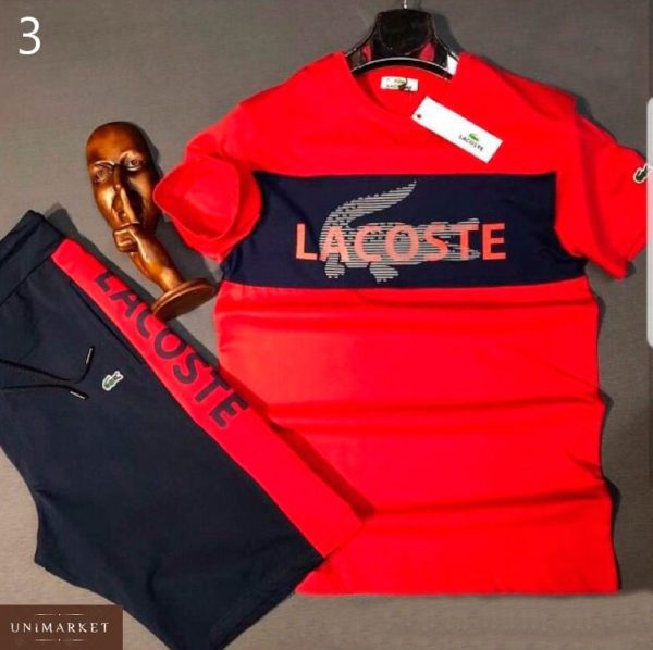 Купити великих розмірів чоловічий костюм Lacoste в подарунок: футболка + шорти дешево