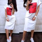 Придбати дешево сукня жіноча з розрізами з креп-дайвінгу з боків великих розмірів кольору молока оптом Україна