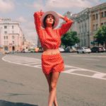 Придбати дешево жіночий костюм літній в горох з котону з шортами червоного кольору оптом Україна