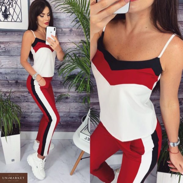 Замовити недорого костюм жіночий прогулянковий літо на батал червоний + білий великих розмірів в подарунок