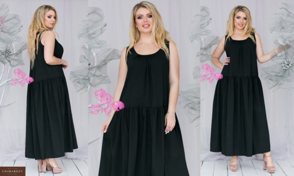 Приобрести дешево черное женское платье со спиной открытой свободного кроя с талией заниженной большого размера оптом Украина