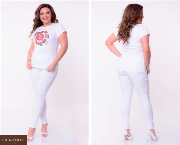 Купити в інтернет-магазині жіночі літні джинси забарвлень яскравих великих розмірів білого кольору недорого