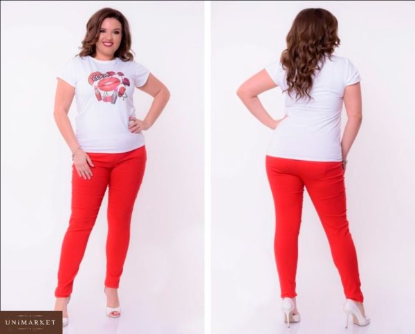 Замовити оптом літні жіночі джинси червоні яскравих забарвлень розмірів великих дешево
