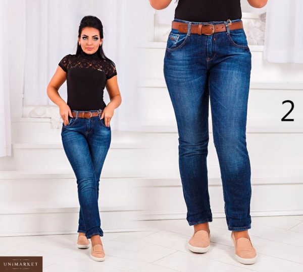 Приобрести в подарок женские классические стрейч джинсы под ремень на бедрах размеров больших оптом Украина