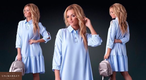 Купити в інтернет-магазині сукня жіноча міді супер батал софт блакитного кольору великих розмірів дешево