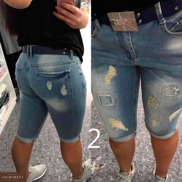 Придбати в подарунок жіночі бриджі джинсові турецькі з поясом батал великих розмірів оптом Україна