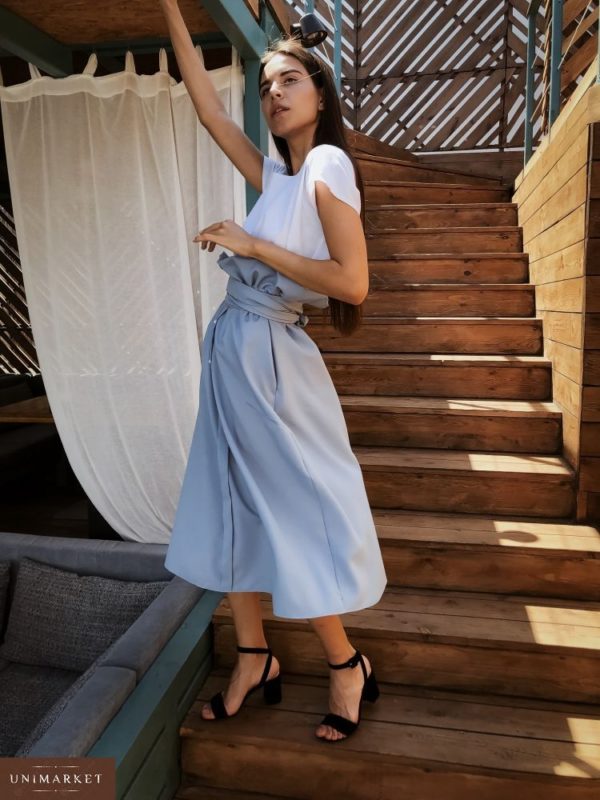 Приобрести дешево женскую юбку габардиновую с карманами цвета голубого размеров больших оптом Украина