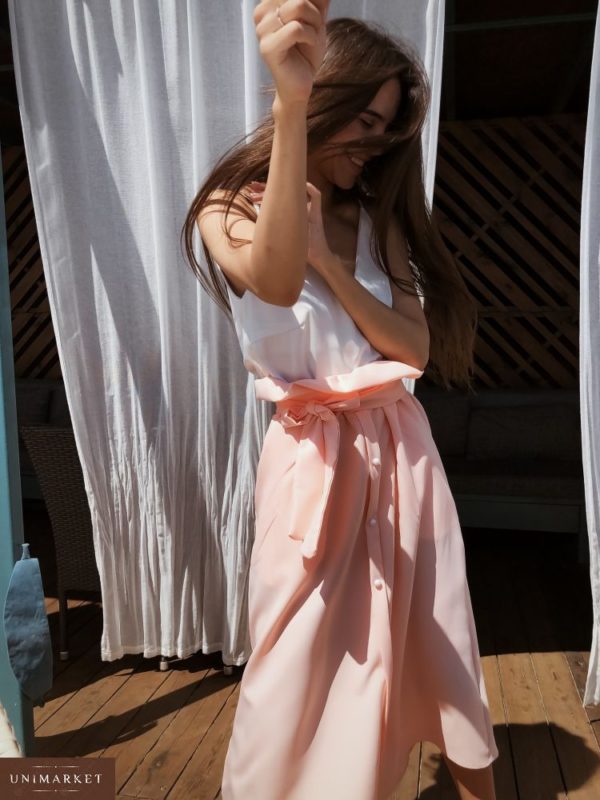 Заказать оптом габардиновую женскую юбку с карманами размеров больших персикового цвета дешево