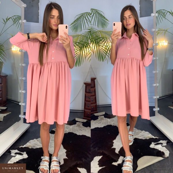 Придбати в подарунок жіночу сукню крою вільного рожевого кольору з креп-шовку оптом Україна