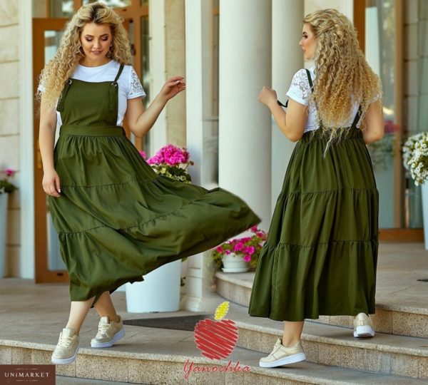 Приобрести в подарок женский юбка - широкая сарафан, сзади на резинке большой размер цвета хакки оптом Украина
