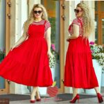 Купить в интернет-магазине женский красный сарафан - юбка широкая, большой размер сзади на резинке дешево