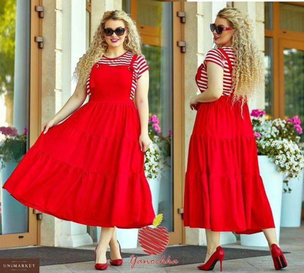 Купить в интернет-магазине женский красный сарафан - юбка широкая, большой размер сзади на резинке дешево
