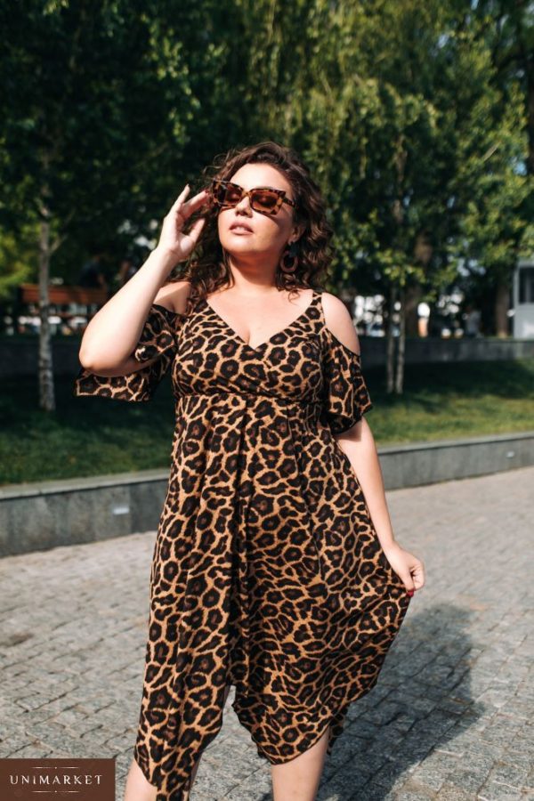 Купити в інтернет-магазині плаття-сарафан жіноче софт великого розміру леопардового кольору дешево