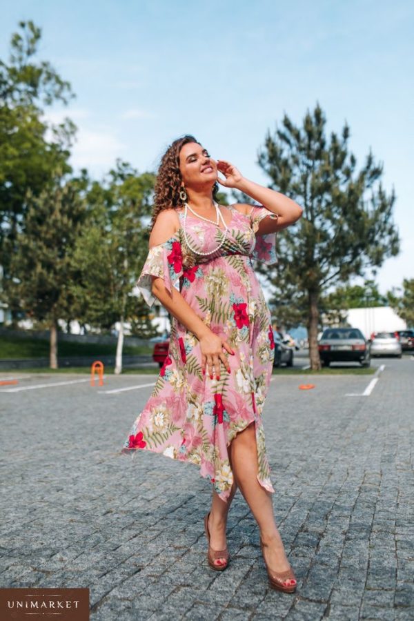 Купити дешево жіночу сукню-сарафан софт великого розміру кольору пудри недорого