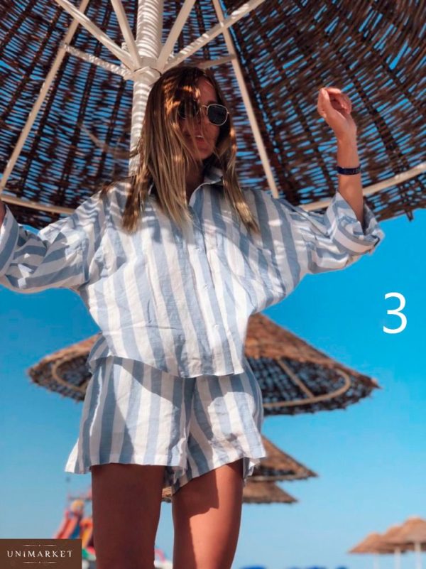 Придбати дешево жіночий костюм літній з бавовни шорти + сорочка оптом Україна
