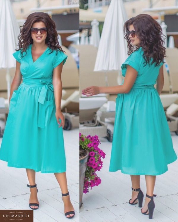 Купить дешево женское элегантное платье батал на лето изумрудного цвета больших размеров недорого