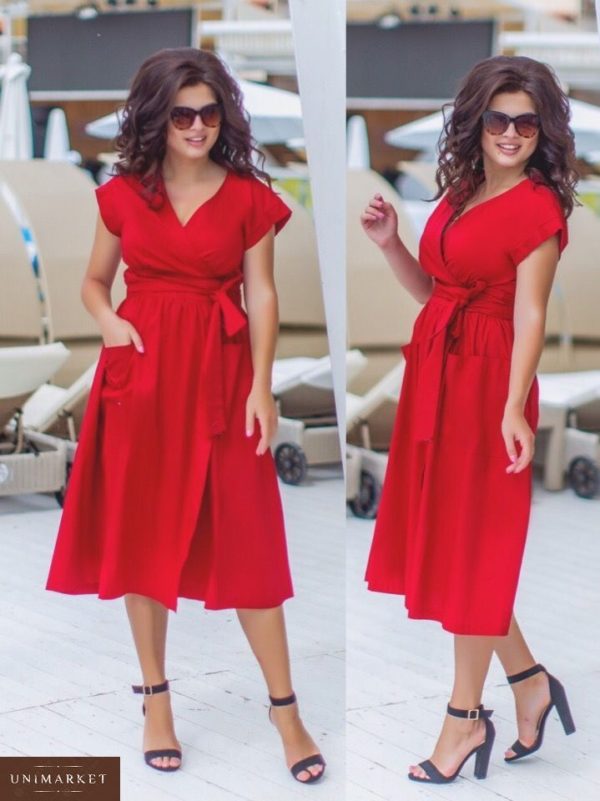 Приобрести в подарок женское платье элегантное батал на лето красного цвета больших размеров оптом Украина