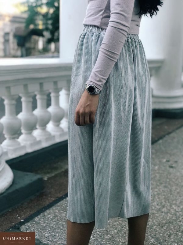Приобрести дешево плиссированную женскую юбку из вискозы на резинке металлического цвета оптом Украина