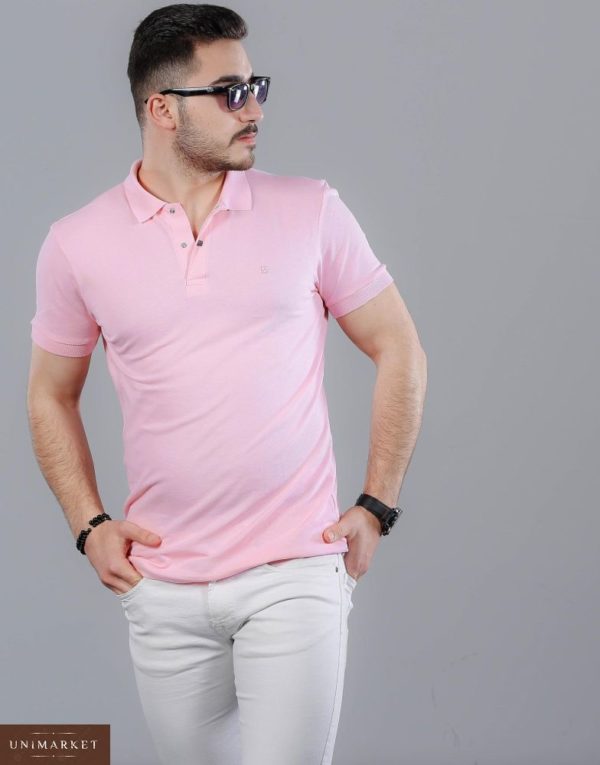 Замовити недорого чоловічу сорочку - поло футболку стрейч-котон рожевого кольору великих розмірів в подарунок