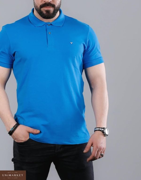 Купити в подарунок сорочку чоловічу - футболку поло стрейч-котон блакитного кольору розмірів великих оптом Україна