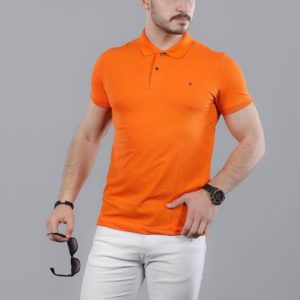 Замовити чоловічу сорочку - футболку помаранчевого кольору поло стрейч-котон великих розмірів кольору дешево
