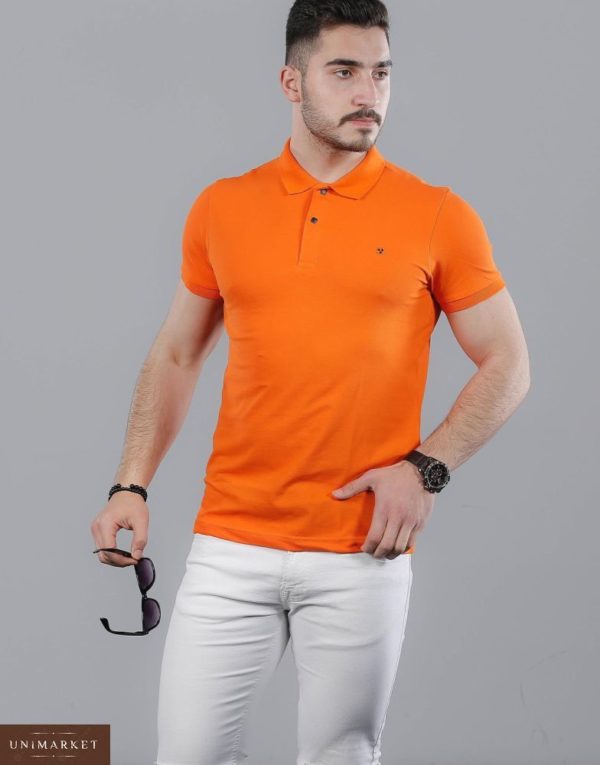 Замовити чоловічу сорочку - футболку помаранчевого кольору поло стрейч-котон великих розмірів кольору дешево