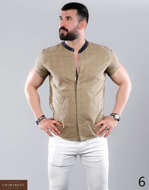 Купить в подарок рубашку мужскую в клетку лен-кетен оптом Украина