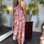 Придбати дешево жіноче плаття довге з оборками на бретелях лілового кольору оптом Україна