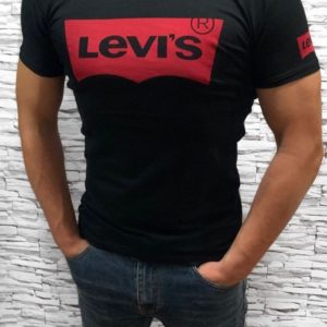 Купить дешево мужскую футболку черную Levis из коттона турция больших размеров недорого