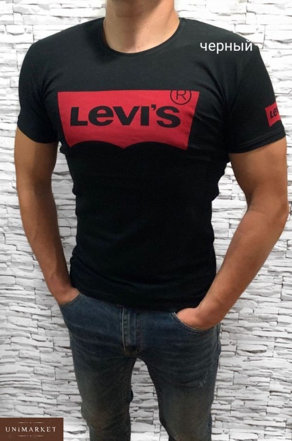 Купить дешево мужскую футболку черную Levis из коттона турция больших размеров недорого
