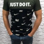Купити дешево футболку чоловічу Nike Just do it коттоновая туреччина колір хакі-чорний великих розмірів недорого
