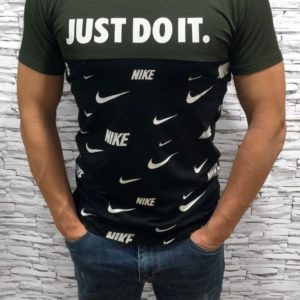 Купить дешево футболку мужскую Nike Just do it коттоновую турция цвет хаки-черный больших размеров недорого
