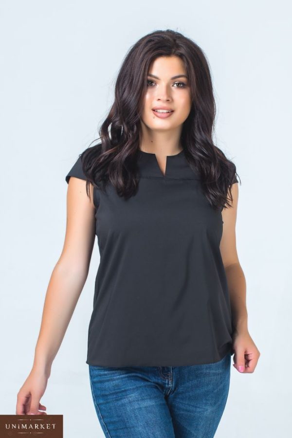 Приобрести в интернет-магазине женскую блузу ткань софт супер цвета черного больших размеров дешево