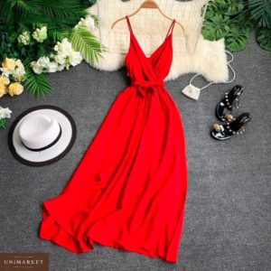 Заказать в подарок женское платье сарафан c поясом красного цвета больших размеров оптом Украина