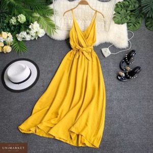 Заказать дешево платье женское сарафан c поясом желтого цвета размеров больших недорого