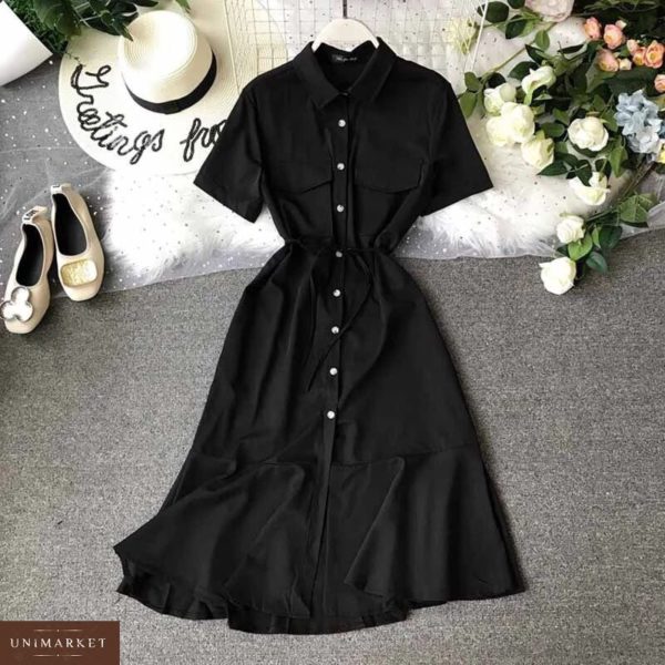 Приобрести в интернет-магазине женское рубашка платье на пуговицах с карманами черного цвета размеров больших дешево
