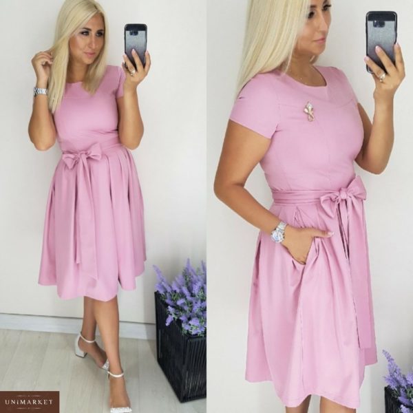 Придбати в інтернет-магазині сукня жіноча приталений спідниця силует з защипами по талії пояс м'який рожевого кольору розмірів великих дешево