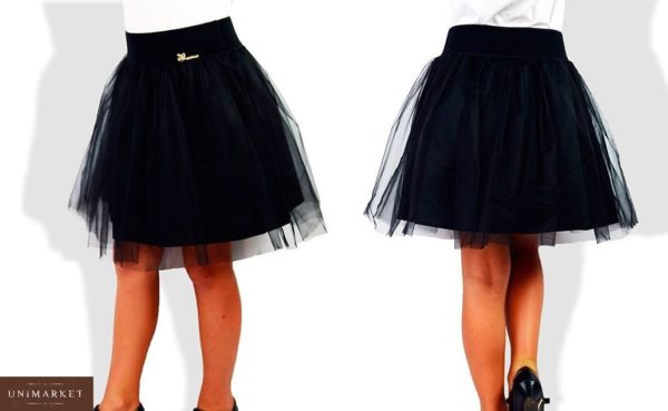 Заказать в подарок детскую юбку школьную с фатином двойную для девочек черного цвета дешево