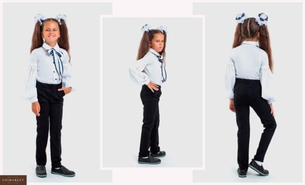 Придбати недорого дитячі штани шкільні з італійського трикотажу для дівчинки чорного кольору дешево