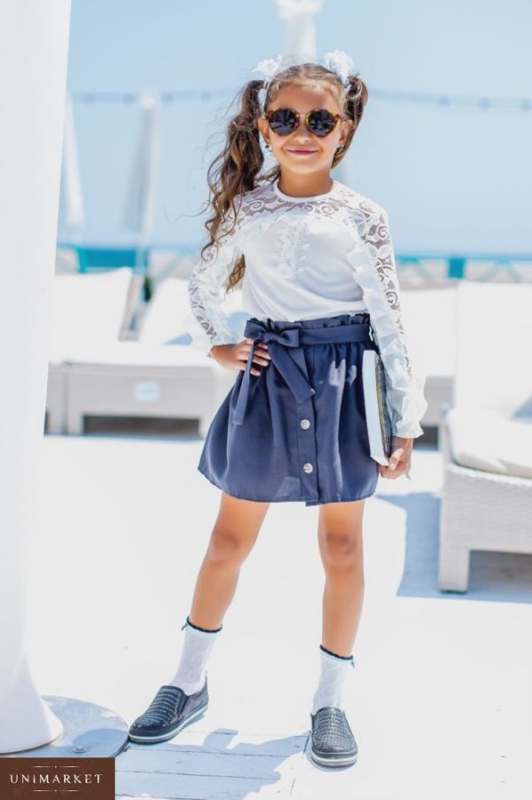 Приобрести в интернет-магазине юбку детскую школьную на пуговицах легкую для девочек серого цвета дешево