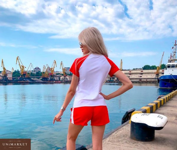 Придбати дешево жіночий костюм трикотажний Гуччі з шортами кольору червоного Україна