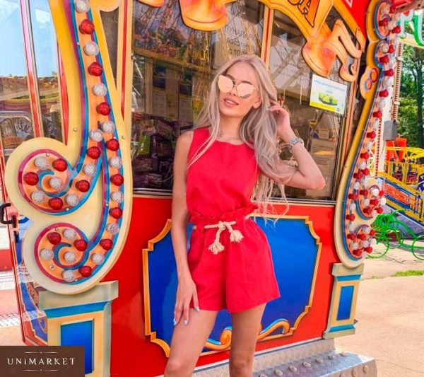 Придбати дешево жіночий костюм лляний з шортами червоного кольору Україна
