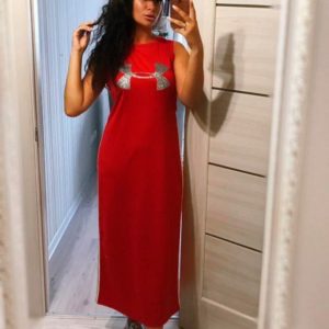 Придбати в інтернет-магазині жіноче літнє плаття обробка тасьма з боків червоного кольору розмірів великих дешево