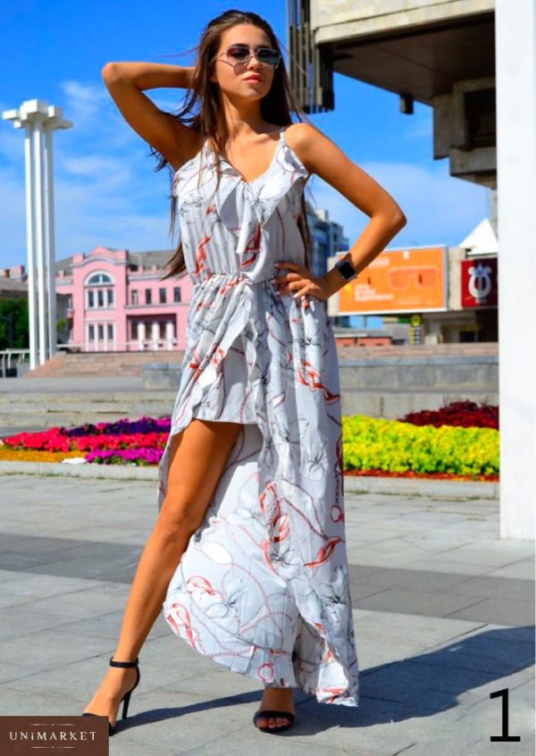 Замовити в подарунок жіночий літній сарафан з софта подовжений ззаду оптом Україна